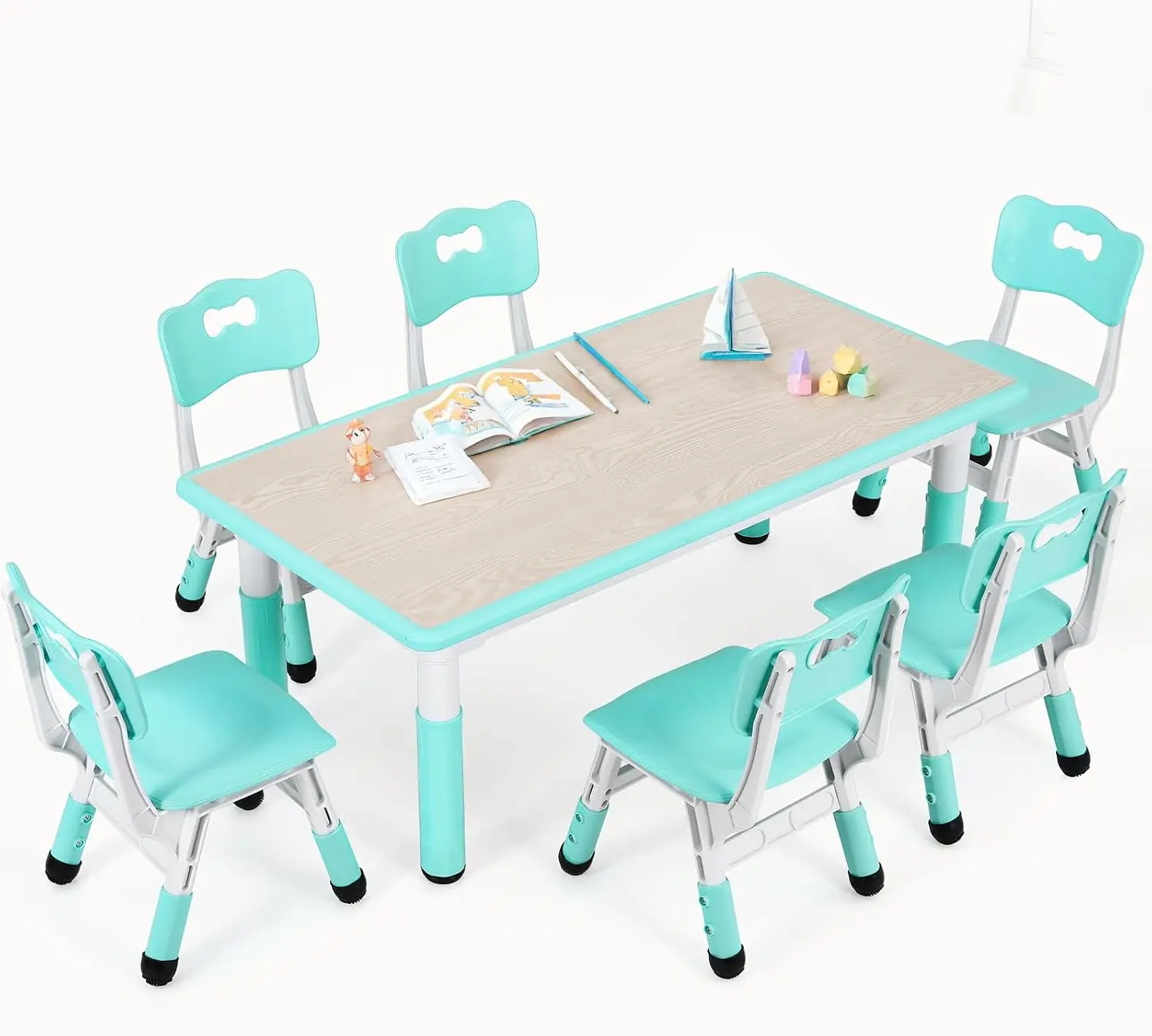 Art Craft For Preschool - ชุดโต๊ะและเก้าอี้สำหรับเด็ก 6 ตัว โต๊ะปรับระดับความสูงได้พร้อมลวดลายกราฟฟิตี้ | โต๊ะกิจกรรมศิลปะและงานฝีมือสำหรับเด็กก่อนวัยเรียน