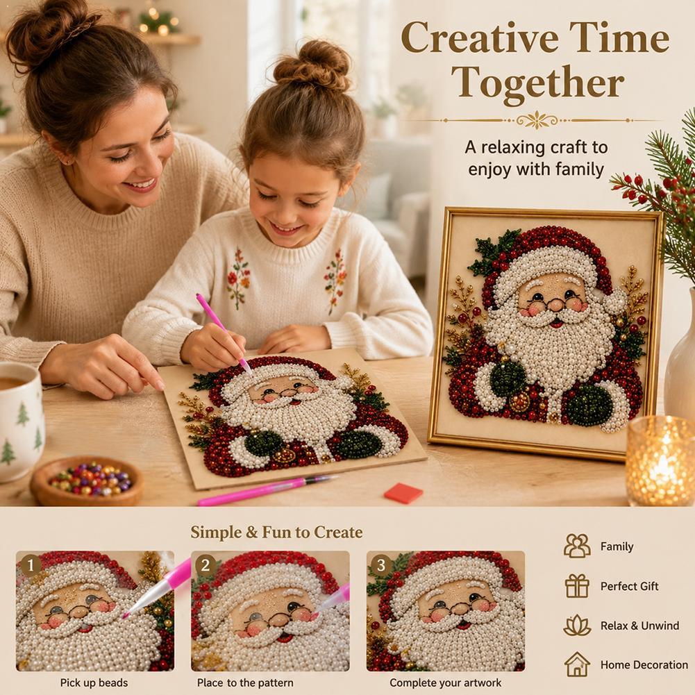 Art Craft Kids - ชุดงานฝีมือ DIY ภาพปักลูกปัดรูปซานตาคลอสคริสต์มาส พร้อมกรอบตกแต่งผนัง ของขวัญคริสต์มาสสำหรับเด็กและผู้ใหญ่
