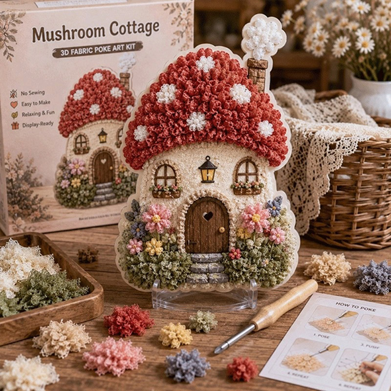 Art Craft Village - ชุดงานฝีมือถักโครเชต์ผ้า 3 มิติ ลายบ้านดอกไม้เห็ดน่ารัก ของขวัญงานฝีมือทำมือสำหรับตกแต่งบ้าน