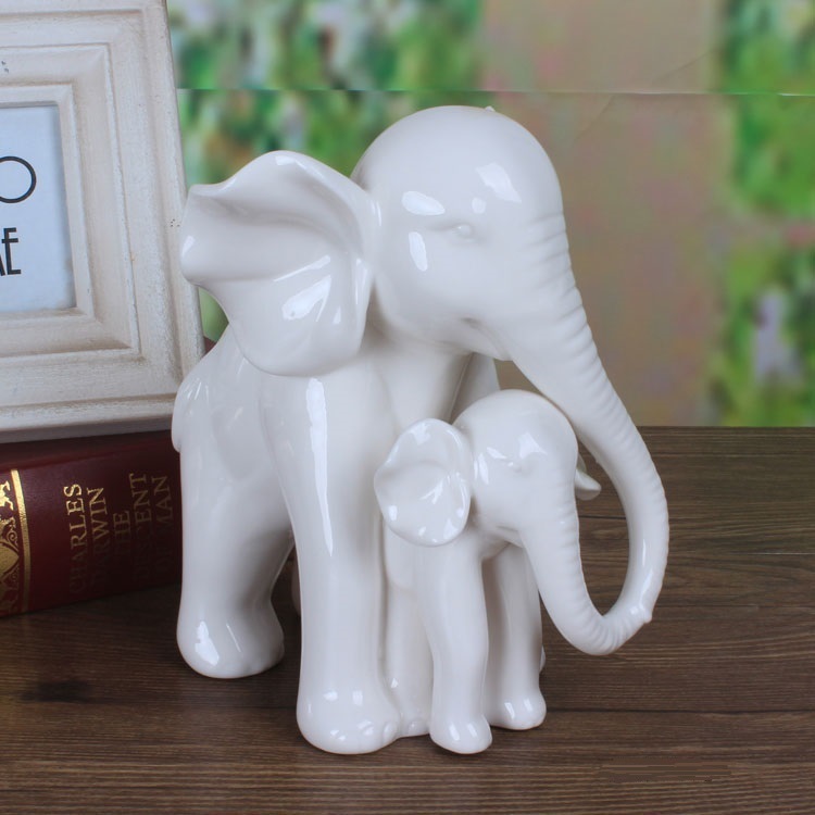 Art And Craft For Mother'S Day - ช้างกระเบื้องพอร์ซเลนหยกสีขาวสัมผัสแม่และลูกประติมากรรมเซรามิคอุปกรณ์เสริมสำหรับของขวัญวันแม่และการตกแต่งบ้าน