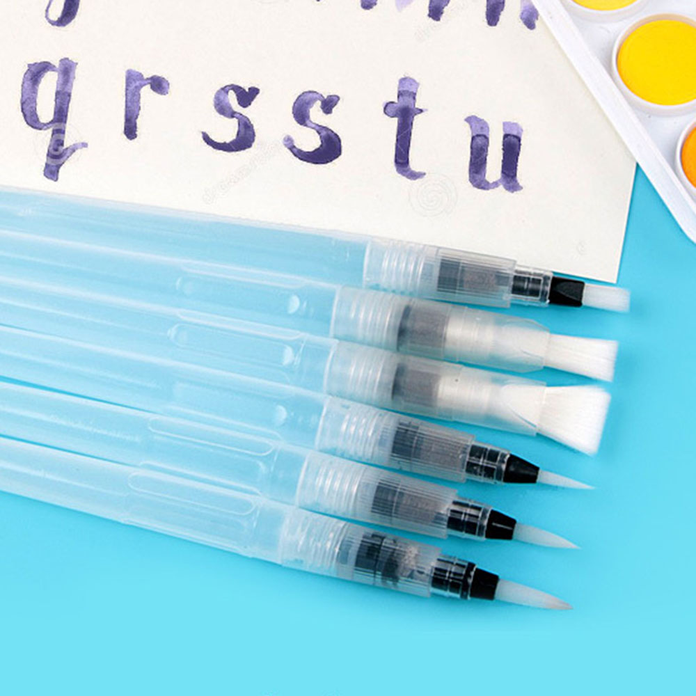 Watercolor Brush Pen - ชุดปากกาหมึกน้ำแบบเติมได้ 6 ชิ้น สำหรับสีน้ำ งานเขียนพู่กัน วาดภาพ