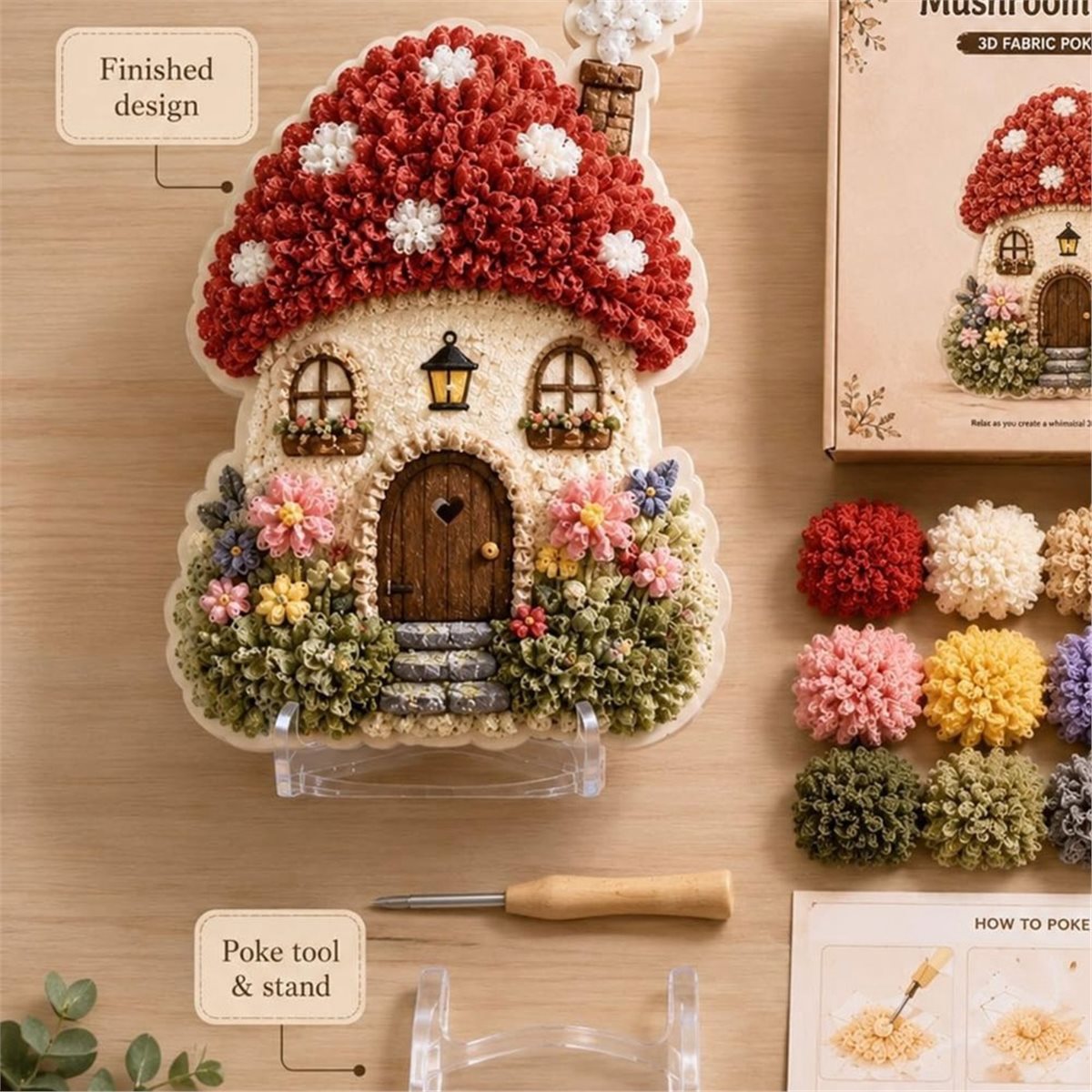 Art Craft Village - ชุดงานฝีมือ DIY บ้านเห็ดดอกไม้ 3D พร้อมวัสดุตกแต่งผ้า สำหรับผู้ใหญ่