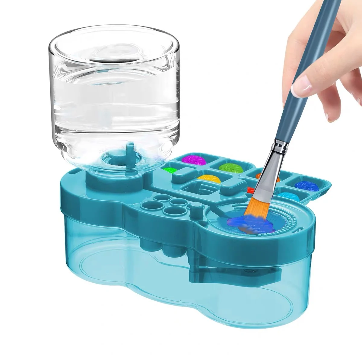 Watercolor Brush Pen - เครื่องล้างพู่กันพร้อมปุ่มระบายน้ำ ระบบหมุนเวียนน้ำอัตโนมัติ ถังทำความสะอาดปากกาสีน้ำ อุปกรณ์ทำความสะอาดพู่กันสำหรับงานศิลปะ
