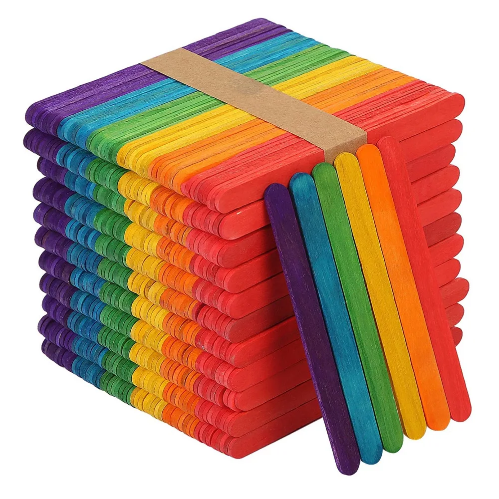 Art Craft Stick - ไม้ไอศกรีมหลากสี 50 ชิ้น สำหรับงานฝีมือ ไม้ไอศกรีมไม้สีสันสดใส ไม้ไอศกรีมสีรุ้ง