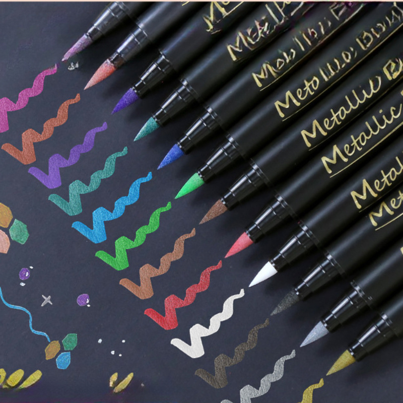 Art And Craft For Mother'S Day - ปากกามาร์กเกอร์กลิตเตอร์เมทัลลิก 10 ชิ้น, ปลายสองด้านสำหรับกระดาษ, วาดภาพบนหิน, ทำการ์ด,