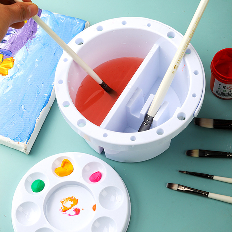 Watercolor Brush Pen - ถังล้างแปรง 3-in-1 พร้อมฝาปิดจานสี ที่วางแปรงวาดภาพ สีน้ำสำหรับงานศิลปะ ภาพวาดสีน้ำมัน