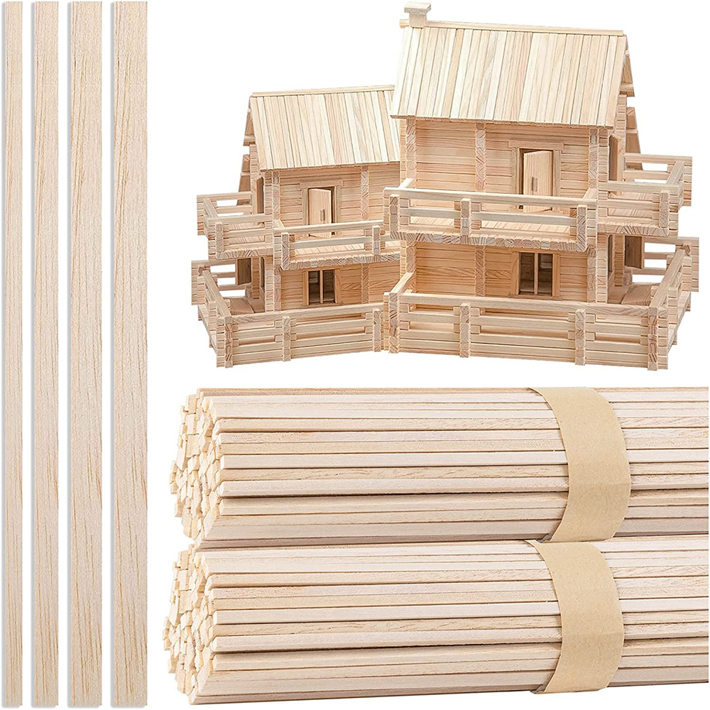 Art Craft Stick - 130pcs Balsa ไม้แถบไม้หัตถกรรมสแควร์ Cudgel ของเล่นอาคารแกะสลักหัตถกรรม DIY